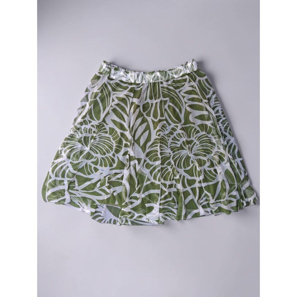 Cato  22W/24W Green & White Tropical Floral Graphic Print Pleated A-Line Skirt
